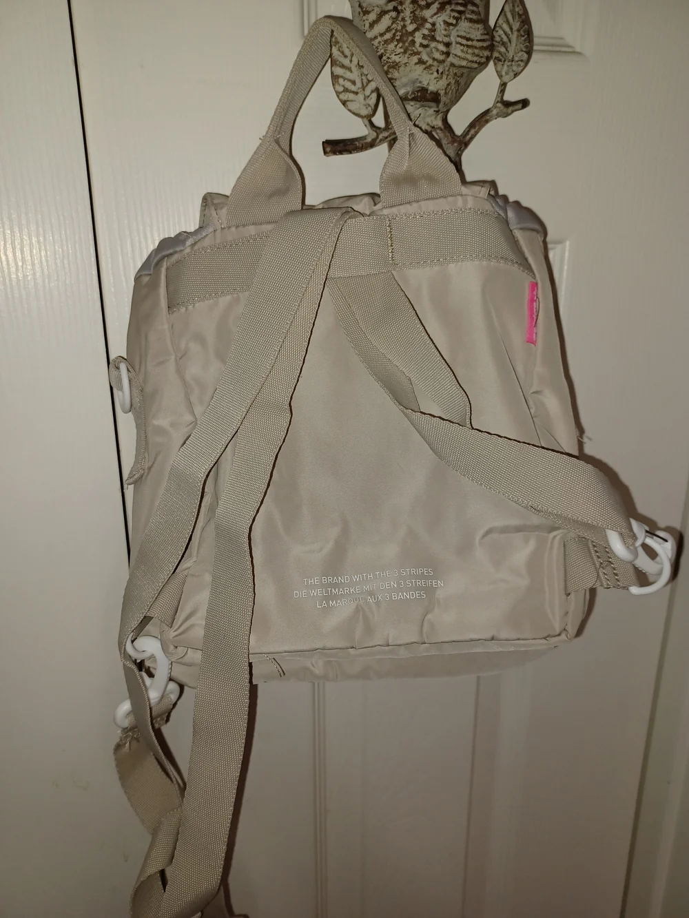Adidas Women's Small Cream Nylon Backpack with Pink Accent